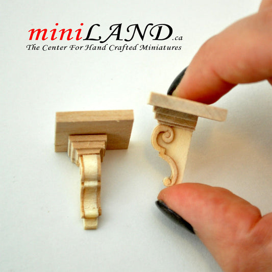 Carved wooden corbels brackets with small shelves 2pcs dollhouse miniatures DIY for 1:12 dollhouse miniatures Handcrafted V004