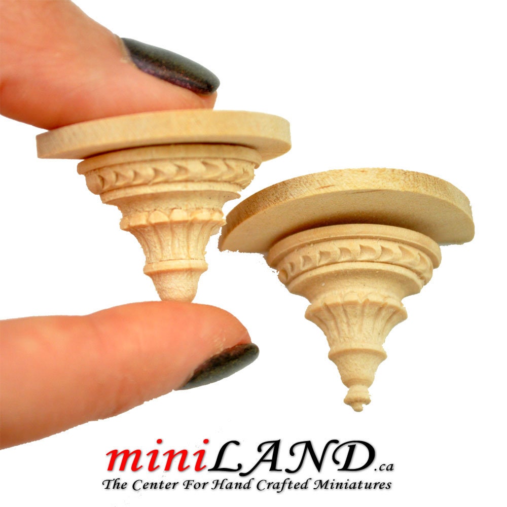 Carved wooden corbels brackets with round shelves 2pcs dollhouse miniatures DIY for 1:12 dollhouse miniatures Handcrafted V005