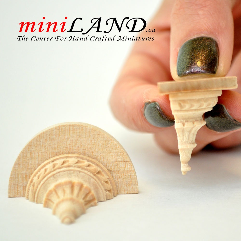 Carved wooden corbels brackets with round shelves 2pcs dollhouse miniatures DIY for 1:12 dollhouse miniatures Handcrafted V005