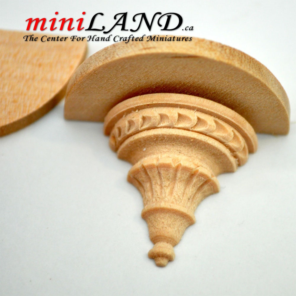 Carved wooden corbels brackets with round shelves 2pcs dollhouse miniatures DIY for 1:12 dollhouse miniatures Handcrafted V005