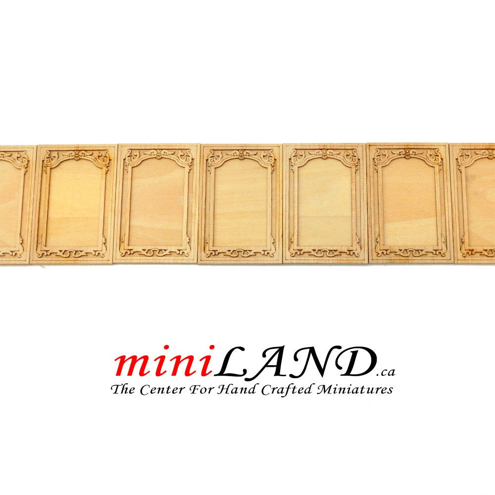Carved wooden wainscoting panels 4pcs DIY unfinished for 1:12 dollhouse miniatures Handcrafted V007