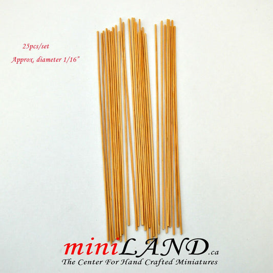 Wooden round sticks Unpainted 25pcs for 1:12 dollhouse miniatures 1/16" x 6" each miniatures V011