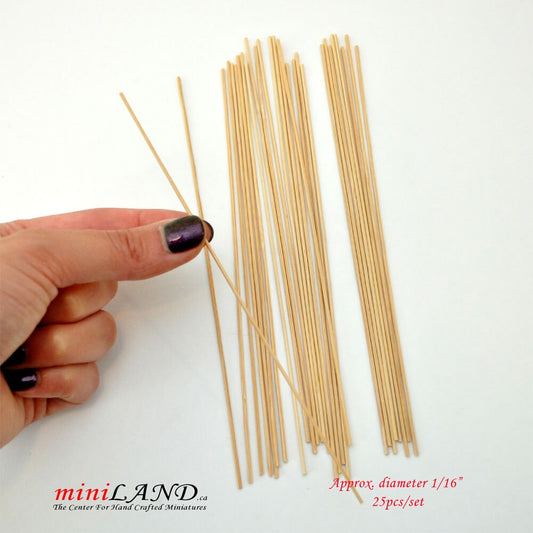 Wooden round sticks Unpainted 25pcs for 1:12 dollhouse miniatures 1/16" x 6" each miniatures V011