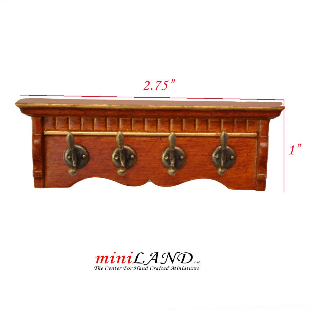 Victorian Wooden Mahogany Coat rack metal hangers for 1:12 dollhouse miniature