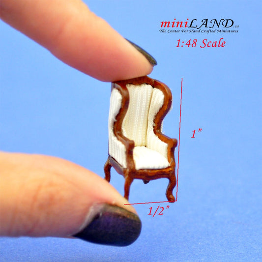 1:48 1/4" quarter scale Winged Arm Chair walnut-white for dollhouse miniature living room top quality Q1787 WN