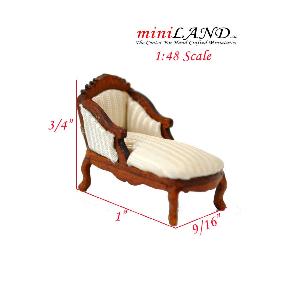 1:48 1/4" quarter scale chaise lounge day bed sofa chair white Top quality walnut for dollhouse miniature living room top quality