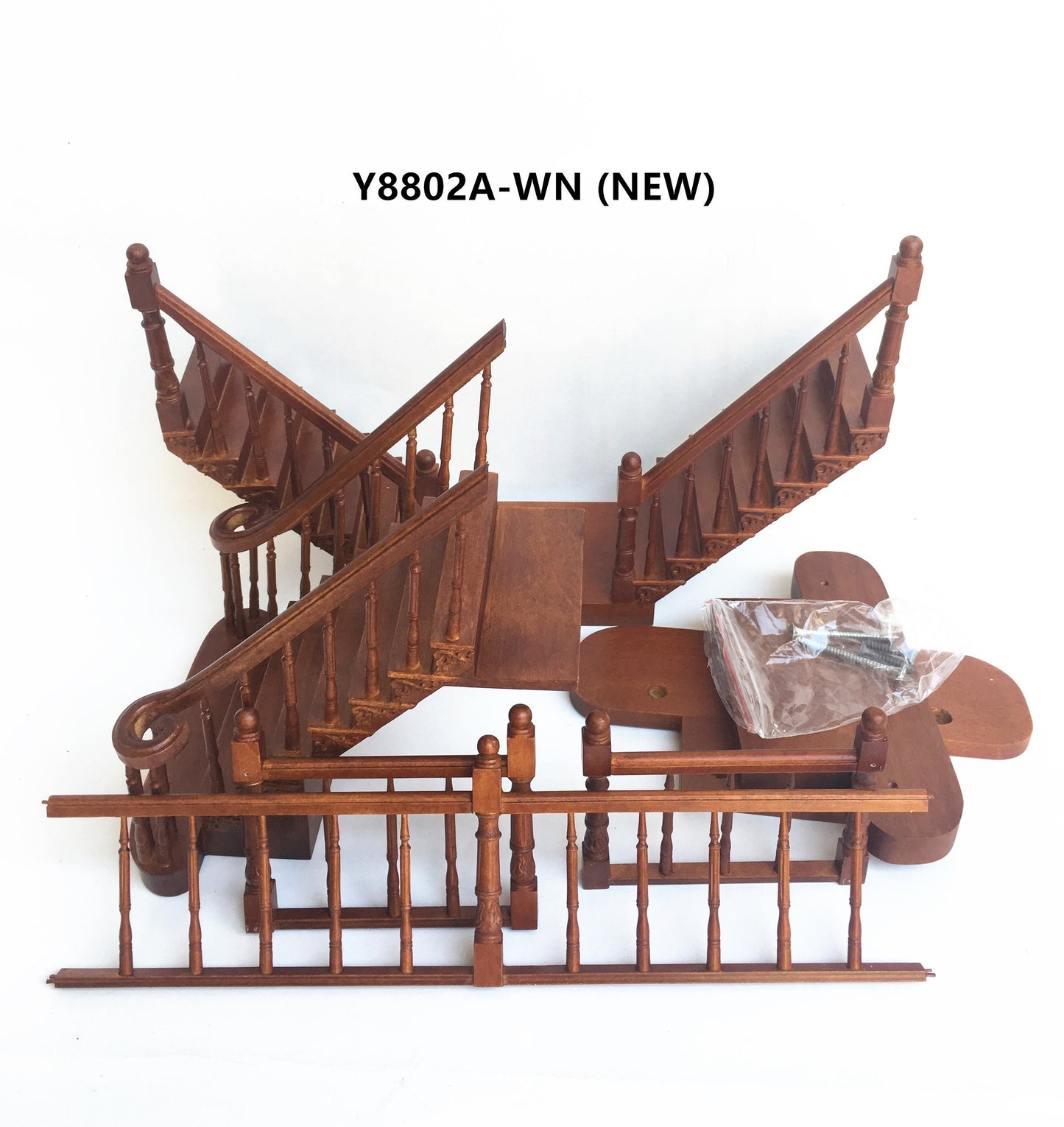 Quality Y Staircase 1:12 Scale Miniature Wooden dollhouse stair walnut  with rails for 9"-10" ceiling