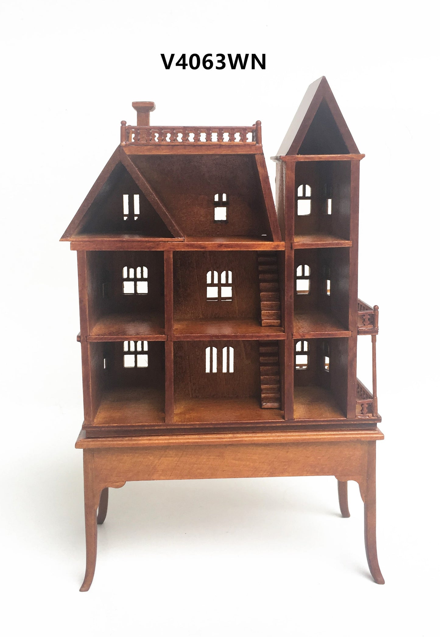 Mini Queen Anne style  Dollhouse for 1/12 dollhouse with table WHITE 1:144 miniature house for 1/12 rooms back opening V4063 WH