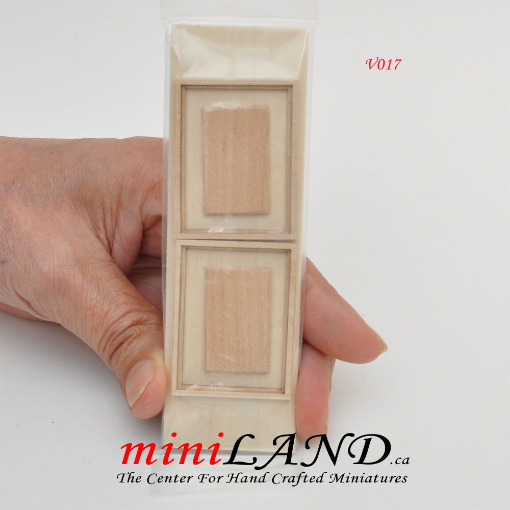 Wood Carved frame panel door Onlay Applique Unpainted 2pc unfinished for 1:12 dollhouse miniatures Handcrafted V017