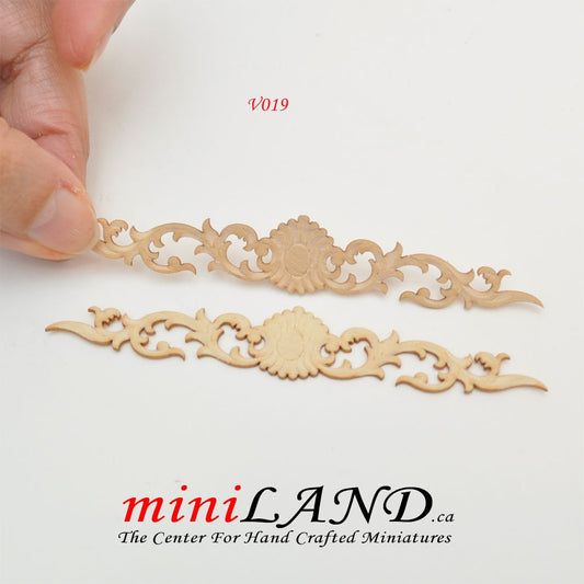 Wood Carved medium flowers Onlay Applique Unpainted 2pc unfinished for 1:12 dollhouse miniatures Handcrafted V019
