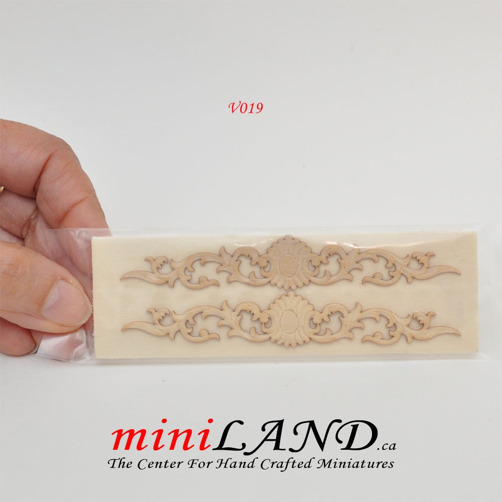 Wood Carved medium flowers Onlay Applique Unpainted 2pc unfinished for 1:12 dollhouse miniatures Handcrafted V019