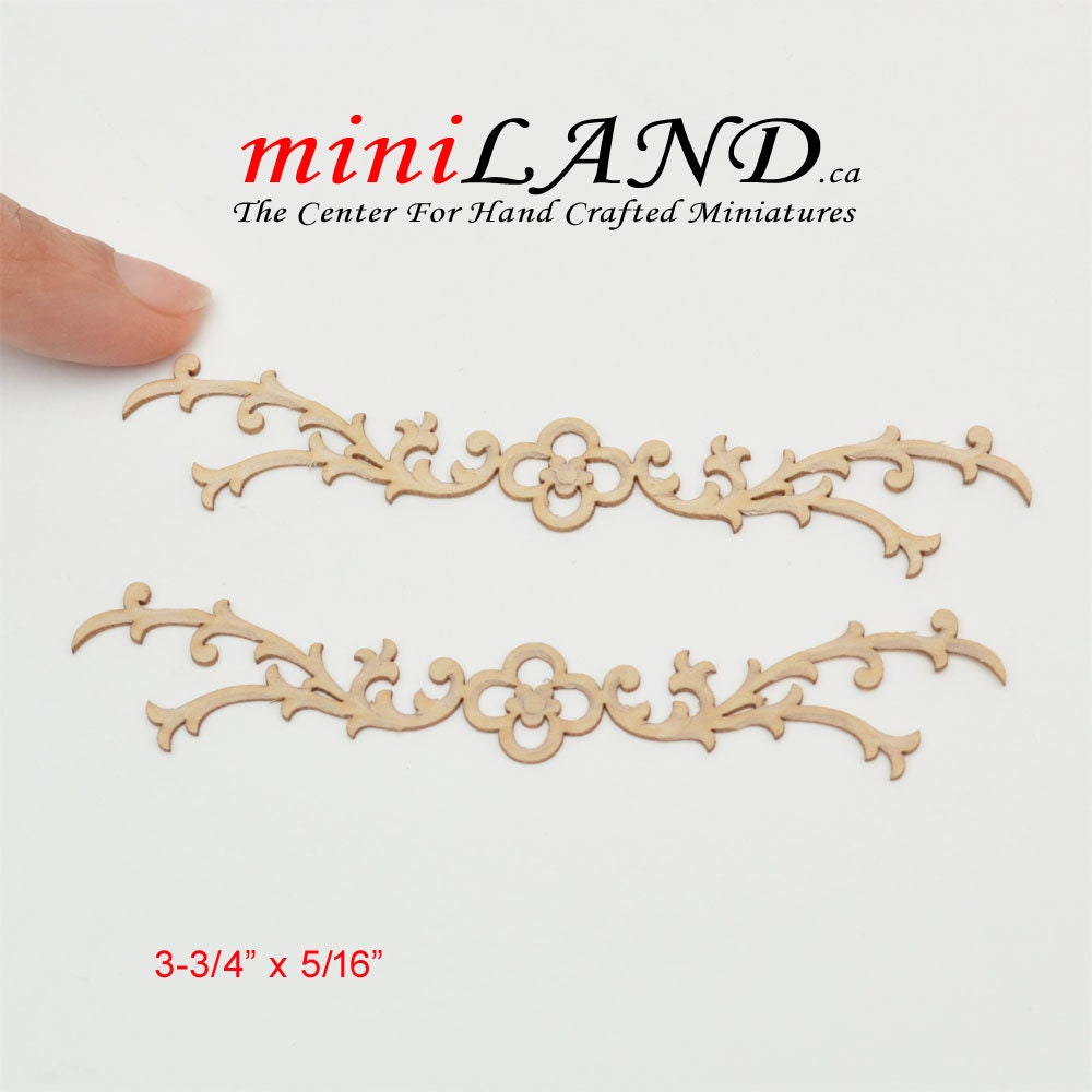Wood Carved medium flowers Onlay Applique Unpainted 2pc unfinished for 1:12 dollhouse miniatures Handcrafted V012