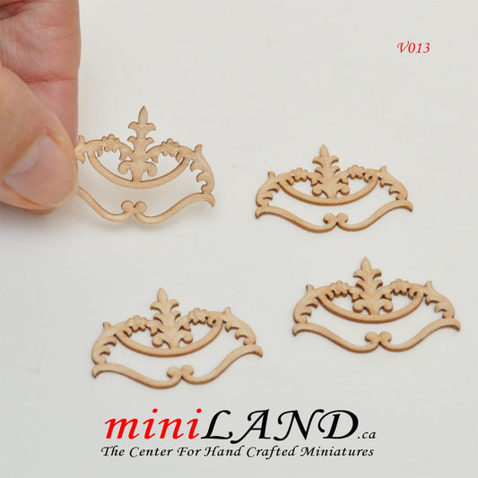 Wood Carved small flowers Onlay Applique Unpainted 4pc for 1:12 dollhouse miniatures Handcrafted V013