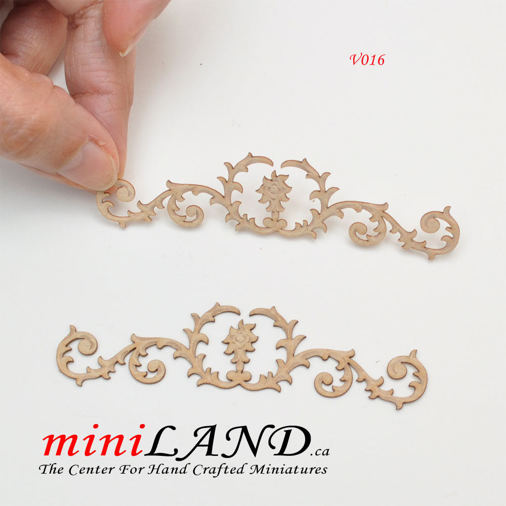 Wood Carved medium flowers Onlay Applique Unpainted 2pc unfinished for 1:12 dollhouse miniatures Handcrafted V016