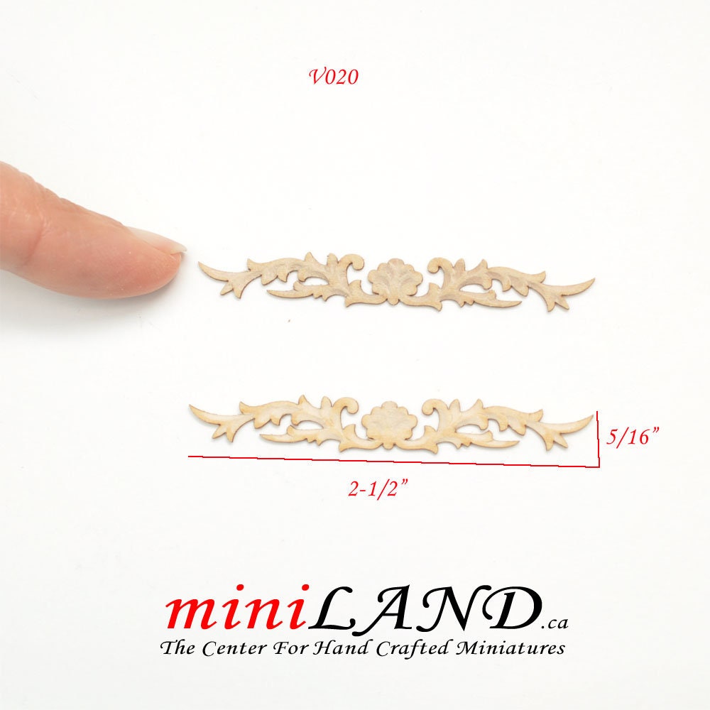 Wood Carved small flowers Onlay Applique Unpainted 2pc unfinished for 1:12 dollhouse miniatures Handcrafted V020