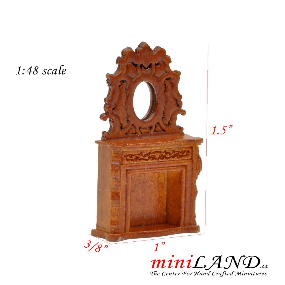 1:48 1/4" quarter scale fireplace with mirror Top quality walnut for dollhouse miniature Q6500