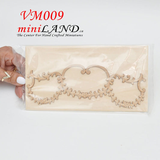 Large Wood Carved flower Onlay Applique Unpainted 1pc for 1:6 or 1/6 1/4 dollhouse miniatures VM009UF wall panel