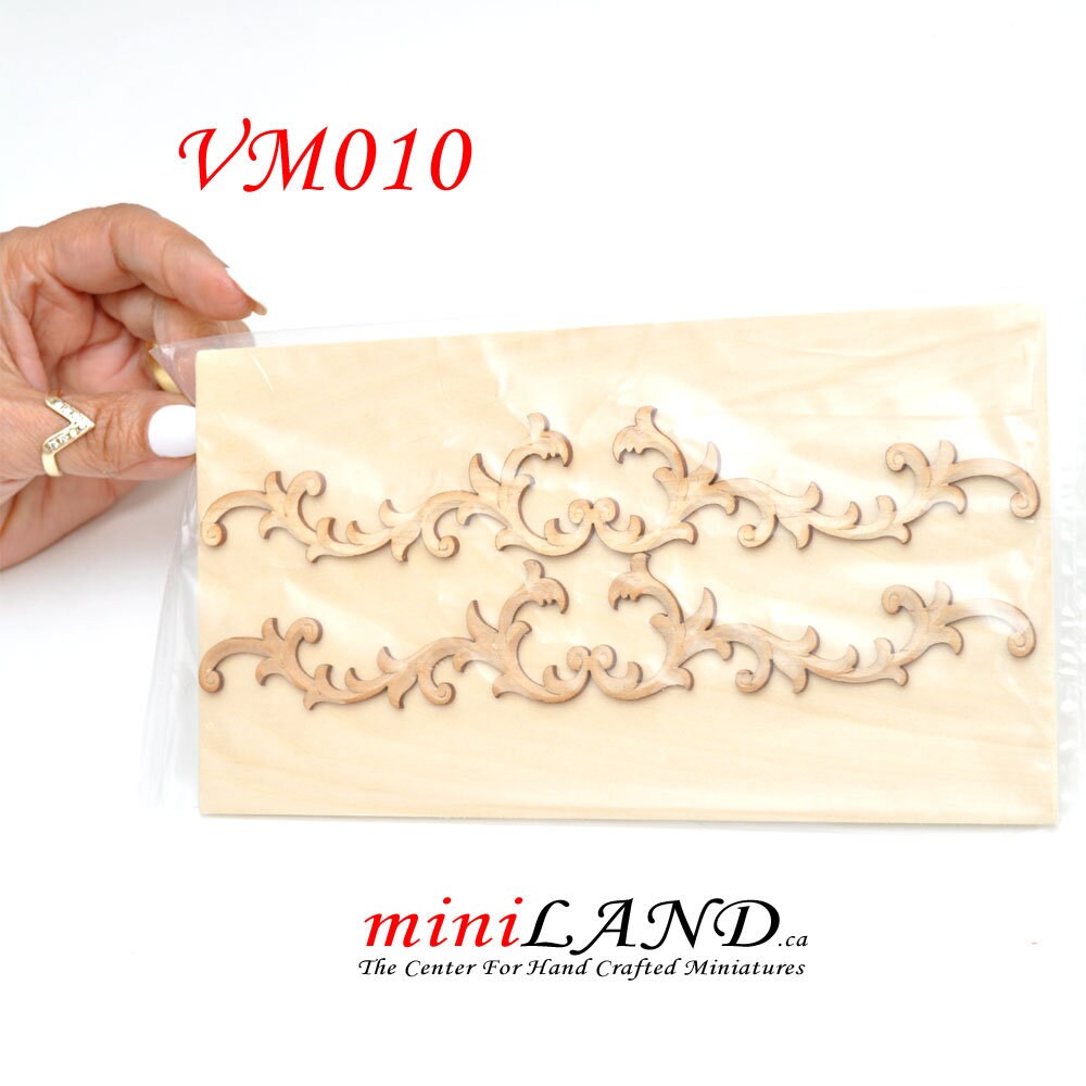 Large Wood Carved flowers Onlay Applique Unpainted 2pc for 1:6 1/6 or 1/4 dollhouse miniatures VM010UF wall panel