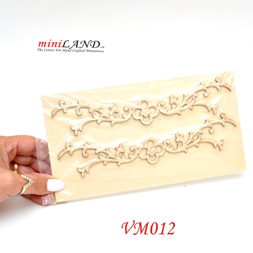 Large Wood Carved flowers Onlay Applique Unpainted 2pc for 1:6 1/6 or 1/4 dollhouse miniatures VM012UF for 12"H Doll  wall panel frames