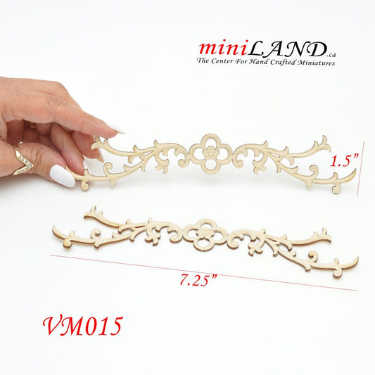 Large Wood Carved flowers Onlay Applique Unpainted 2pc for 1:6 1/6 or 1/4 dollhouse miniatures VM012UF for 12"H Doll  wall panel frames