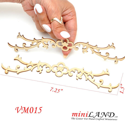 Large Wood Carved flowers Onlay Applique Unpainted 2pc for 1:6 1/6 or 1/4 dollhouse miniatures VM012UF for 12"H Doll  wall panel frames