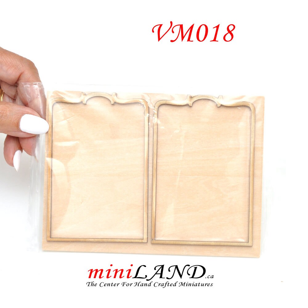 Large Wood Carved frames Onlay Applique Unpainted 2pc for 1:6 1/6 or 1/4 dollhouse miniatures VM018UF wall panel frames