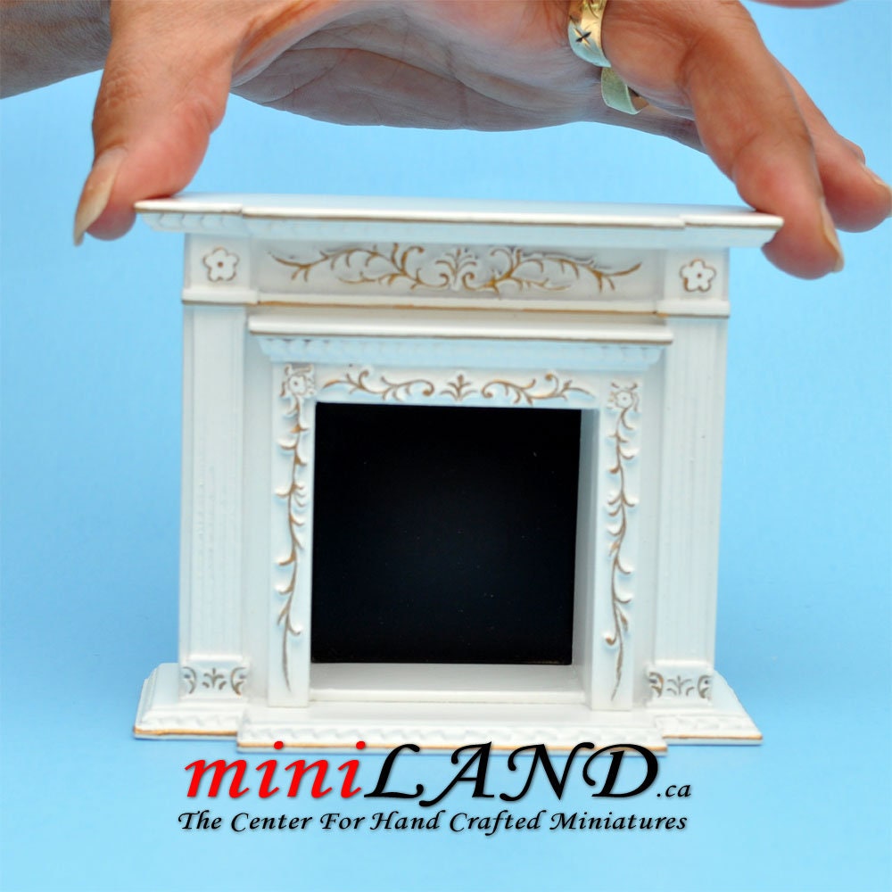 Fine Quality Victorian fireplace for Dollhouse miniature 1:12 White with gold handcrafted mahogany wood Y9512GPB