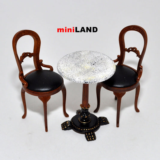 Bistro table and 2 Chairs set Quality coffee shop restaurant dollhouse miniature 1:12 scale Walnut