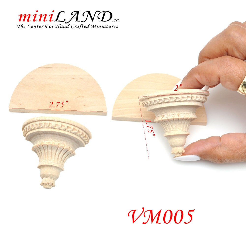 Large Carved wooden corbels brackets with small shelves 2pcs for 1:6 or 1/4 dollhouse miniatures DIY VM005UF for 12"H Doll  wall panel