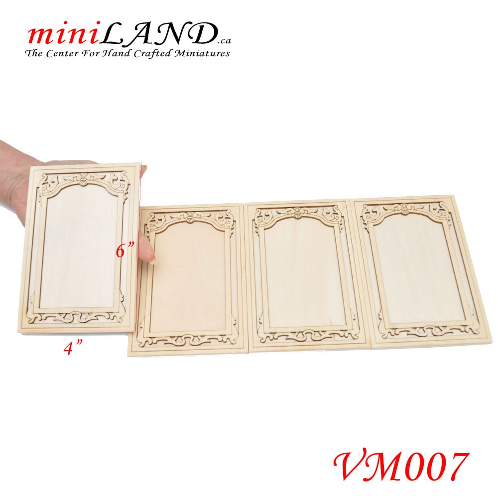 Large Carved wooden wainscoting panels 4pcs for 1:6 or 1/4 dollhouse miniatures DIY UF VM007UF wall panel