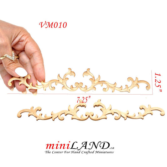 Large Wood Carved flowers Onlay Applique Unpainted 2pc for 1:6 1/6 or 1/4 dollhouse miniatures VM010UF wall panel