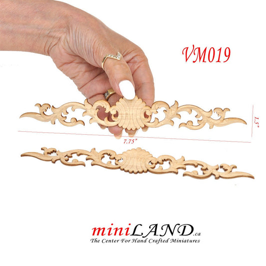 Large Wood Carved flowers Onlay Applique Unpainted 2pc for 1:6 1/6 or 1/4 dollhouse miniatures VM019UF wall panel frames