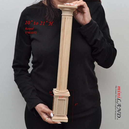 Large Round column 8"-21" telescopic, wood 1:6 dollhouse miniature unfinished DIY VM4052UF for 12"H Doll  furniture wall panel