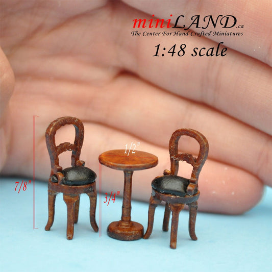 1:48 1/4"  Bistro table and two chairs 3pcs set 1/48 Top Quality Q1495Aset WN