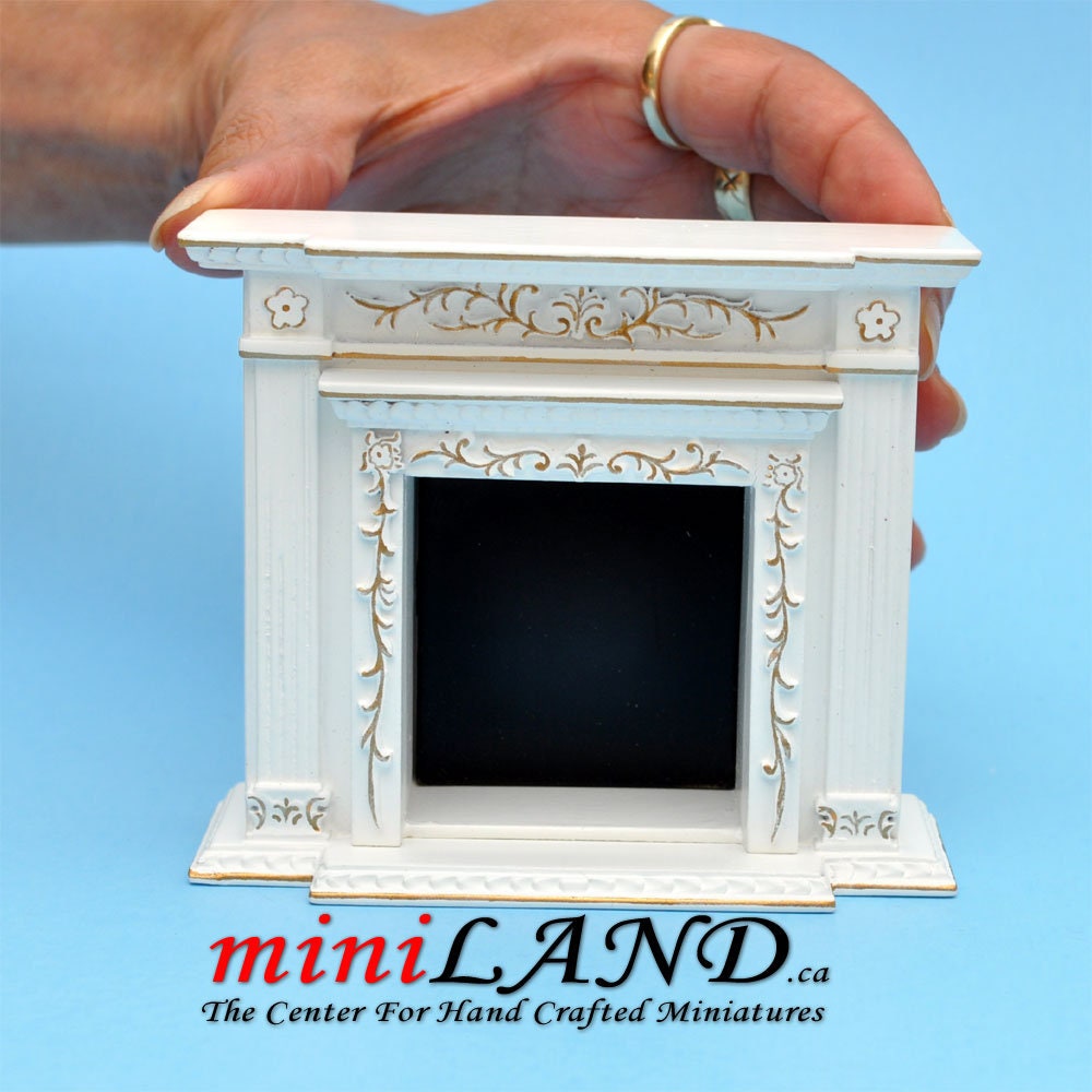 Fine Quality Victorian fireplace for Dollhouse miniature 1:12 White with gold handcrafted mahogany wood Y9512GPB