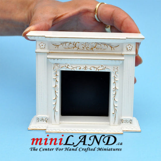 Fine Quality Victorian fireplace for Dollhouse miniature 1:12 White with gold handcrafted mahogany wood Y9512GPB