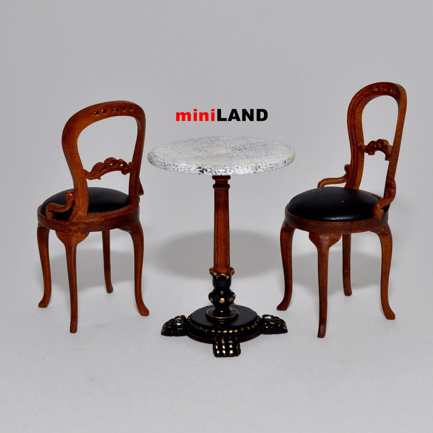 Bistro table and 2 Chairs set Quality coffee shop restaurant dollhouse miniature 1:12 scale Walnut