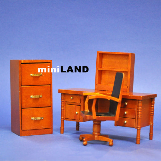 Modern Office Room Set 4 Pcs 1:12 scale for dollhouse miniatures WN Desk chair shelves