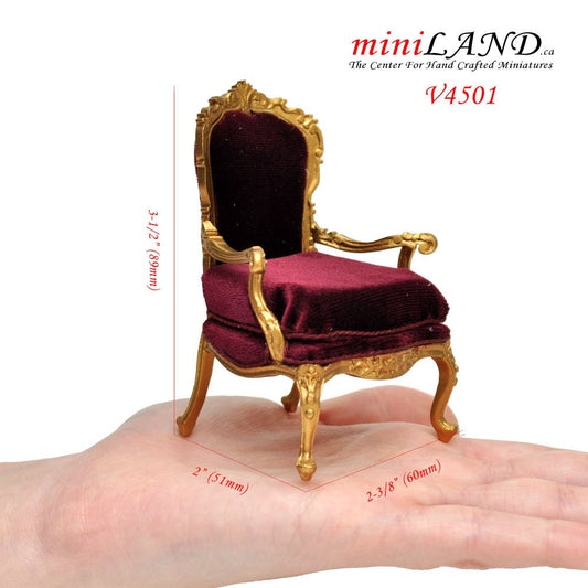 Victorian gold Armchair for dollhouse miniature 1:12 scale living room chair Y4501 VR-G