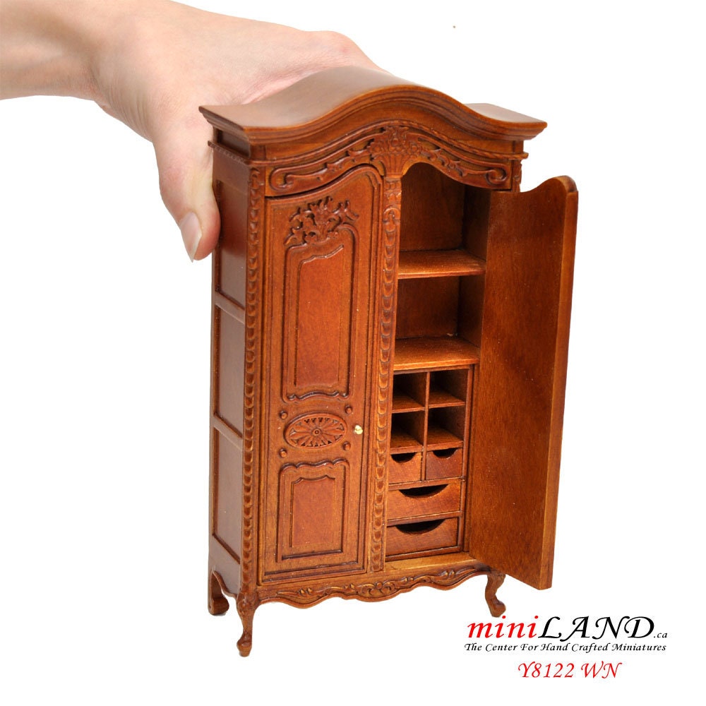 Victorian walnut Wardrobe closet wood Handmade Excellent quality for 1:12 dollhouse miniature Y8122WN