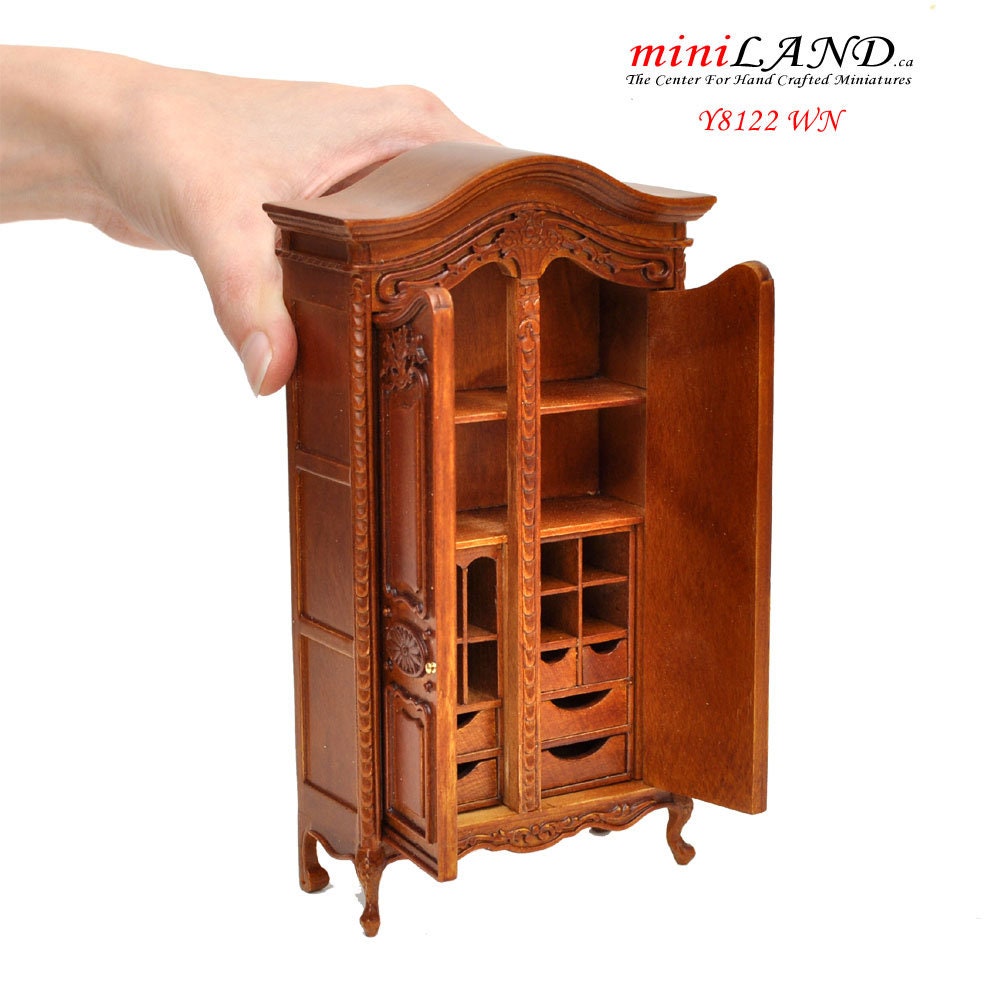 Victorian walnut Wardrobe closet wood Handmade Excellent quality for 1:12 dollhouse miniature Y8122WN