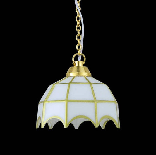 White Tiffany hanging lamp LED Super bright with On/off switch for Dollhouse miniature 1:12 scale