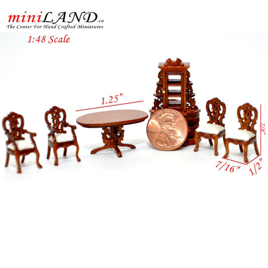 1:48 1/4" quarter scale Victorian dining room set 6pcs Top quality WALNUT white dollhouse miniature Q3220SET-NWN