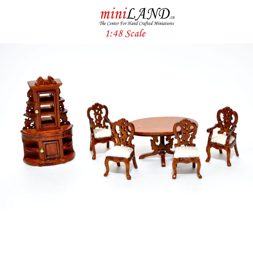 1:48 1/4" quarter scale Victorian dining room set 6pcs Top quality WALNUT white dollhouse miniature Q3220SET-NWN