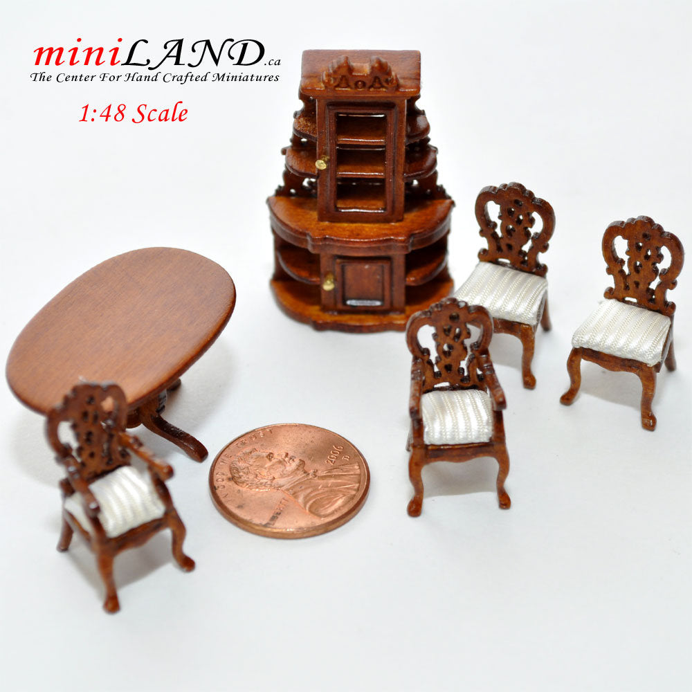 1:48 1/4" quarter scale Victorian dining room set 6pcs Top quality WALNUT white dollhouse miniature Q3220SET-NWN