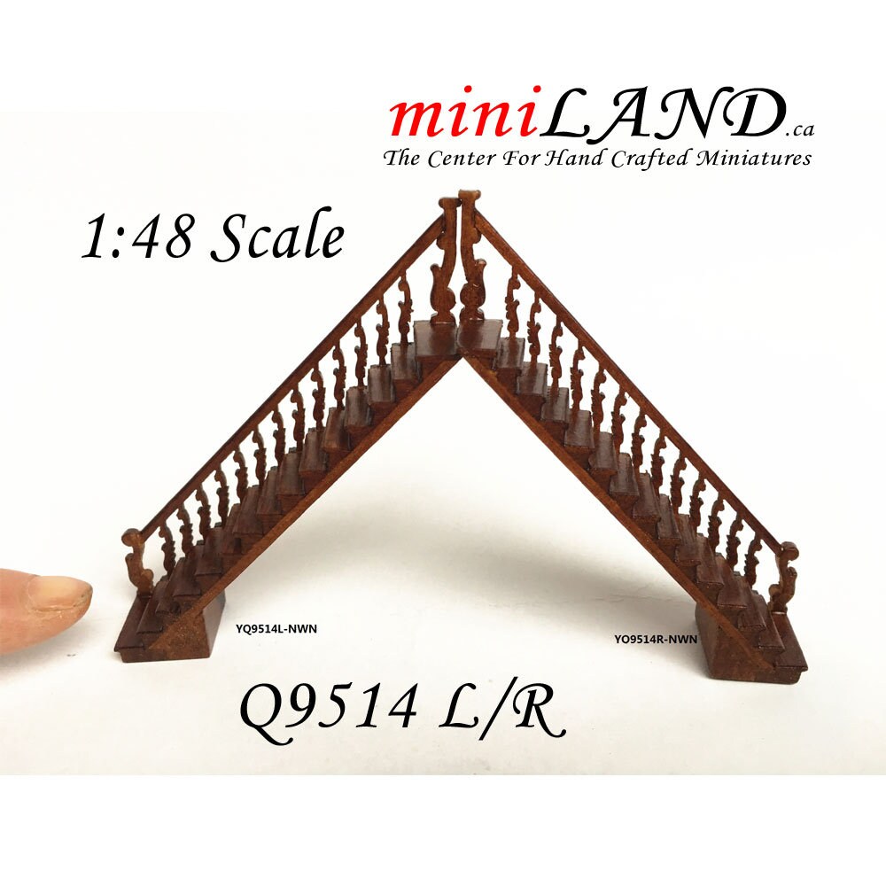 1:48 1/4" quarter scale Left staircase Top quality walnut dollhouse miniature Q9514L