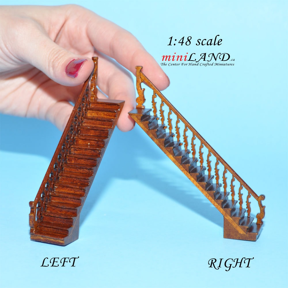 1:48 1/4" quarter scale Right staircase Top quality walnut dollhouse miniature Q9514R