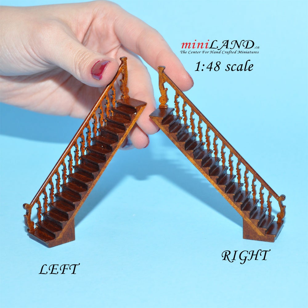 1:48 1/4" quarter scale Right staircase Top quality walnut dollhouse miniature Q9514R