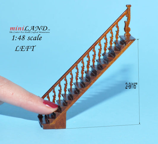 1:48 1/4" quarter scale Left staircase Top quality walnut dollhouse miniature Q9514L