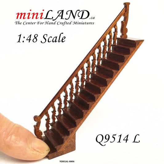 1:48 1/4" quarter scale Left staircase Top quality walnut dollhouse miniature Q9514L